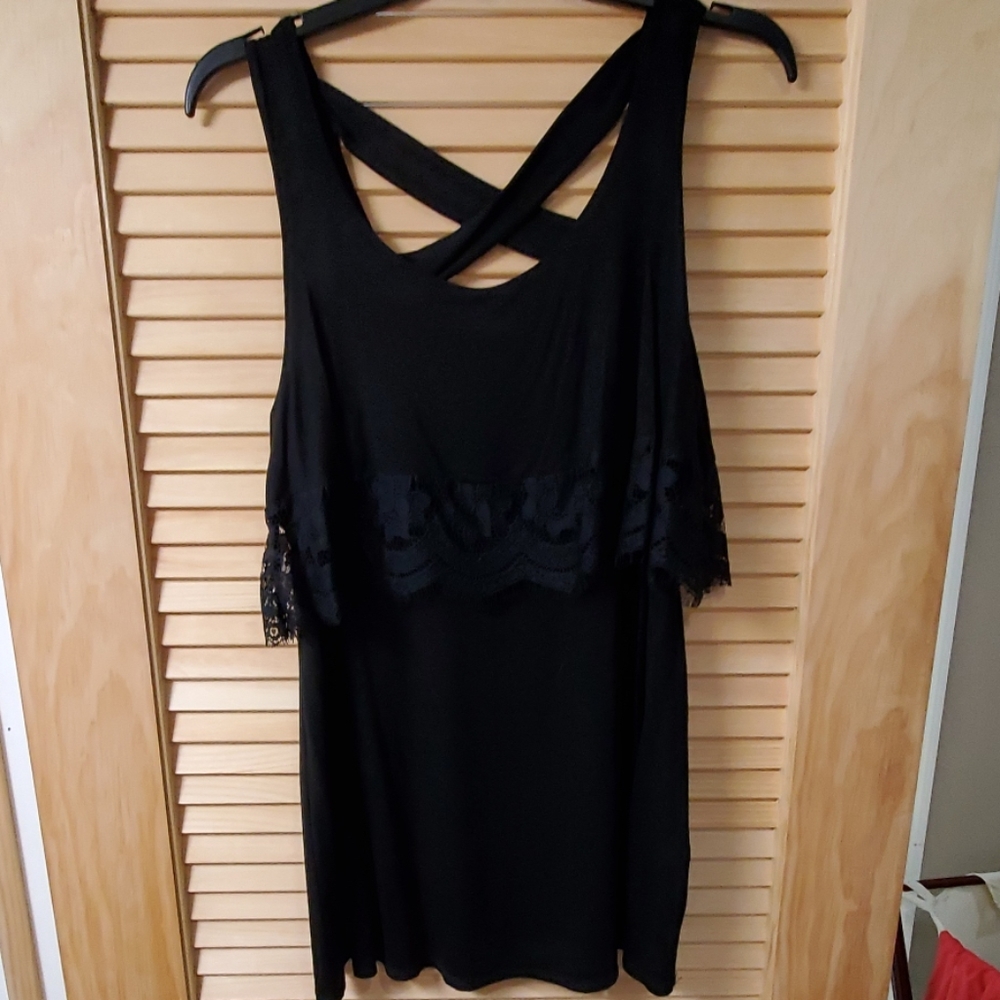 Women's Black Tank top, lace detail Small